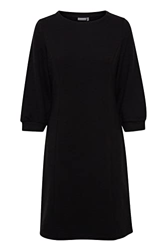 fransa FRBECARDI Damen Sweatkleid Shirtkleid knieumspieltes Kleid mit gesticktem Leo-Muster, Größe:L, Farbe:Black (200113) von fransa