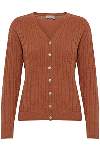 fransa FRBELIVE Damen Strickjacke Feinstrick Cardigan Strickcardigan mit V-Ausschnitt und Knopfleiste, Größe:L, Farbe:Cedar Wood (171525) von fransa