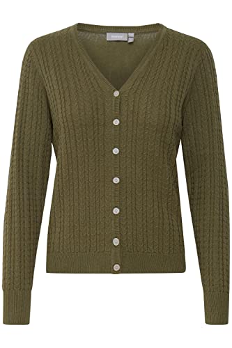 fransa FRBELIVE Damen Strickjacke Feinstrick Cardigan Strickcardigan mit V-Ausschnitt und Knopfleiste, Größe:M, Farbe:Hedge (180515) von fransa