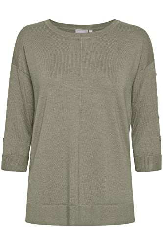 fransa FRBESMOCK Damen Strickpullover Feinstrick Pullover mit Rundhalsausschnitt und Zierknöpfen an den Ärmeln, Größe:2XL, Farbe:Hedge (180515) von fransa