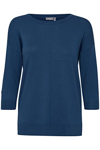 fransa FRBESMOCK Damen Strickpullover Feinstrick Pullover mit Rundhalsausschnitt und Zierknöpfen an den Ärmeln, Größe:M, Farbe:Set Sail (194042) von fransa