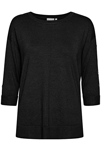 fransa FRBESMOCK Damen Strickpullover Feinstrick Pullover mit Rundhalsausschnitt und Zierknöpfen an den Ärmeln, Größe:XS, Farbe:Black (200113) von fransa
