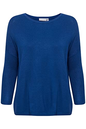 fransa FRBLUME Damen Strickpullover Feinstrick Pullover mit U-Boot-Ausschnitt und 3/4 Ärmeln wahlweise mit Streifenmuster, Größe:L, Farbe:Medieval Blue (193933) von fransa