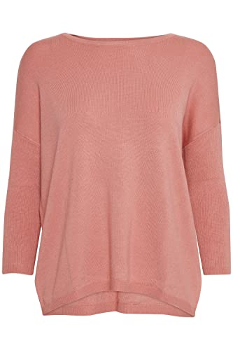 fransa FRBLUME Damen Strickpullover Feinstrick Pullover mit U-Boot-Ausschnitt und 3/4 Ärmeln wahlweise mit Streifenmuster, Größe:S, Farbe:Ash Rose (171514) von fransa