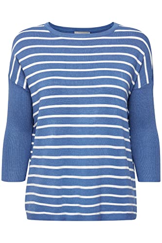 fransa FRBLUME Damen Strickpullover Feinstrick Pullover mit U-Boot-Ausschnitt und 3/4 Ärmeln wahlweise mit Streifenmuster, Größe:S, Farbe:Dutch Blue Mix (201364) von fransa