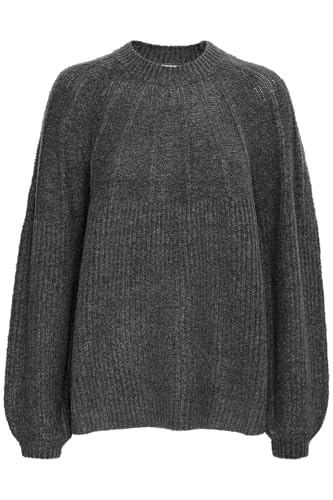 fransa FRBeverly Damen Strickpullover Strickshirt Pullover mit Rippkragen Puffärmel Ziernähten Loose fit, Größe:XL, Farbe:Charcoal Melange (202490) von fransa