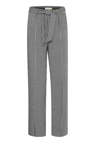 fransa FRBlenda Damen Hose Stoffhose Pants mit Bindegürtel Ziernähte Eingrifftaschen Regular fit, Größe:40, Farbe:Black Houndstooth (203741) von fransa