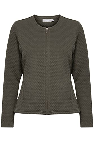 fransa FRCECARDI Damen Sweatjacke Cardigan Sweatcardigan mit Rundhalsausschnitt und Reißverschluss Strukturmuster, Größe:L, Farbe:Green Ink (190506) von fransa