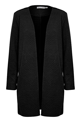 fransa FRCECARDI Damen Lange Sweatjacke Cardigan Longstweatjacke mit seitlichen Eingriffstaschen und Strukturmuster, Größe:L, Farbe:Black (200113) von fransa