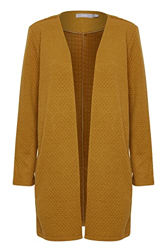 fransa FRCECARDI Damen Lange Sweatjacke Cardigan Longstweatjacke mit seitlichen Eingriffstaschen und Strukturmuster, Größe:S, Farbe:Golden Brown (180940) von fransa