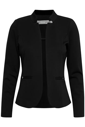 fransa FRCEDILAN Damen BlazerKurzblazer Jacke Stehkragen ohne Knopfleiste Taschen mit Druckknopf, Größe:L, Farbe:Black (200113) von fransa
