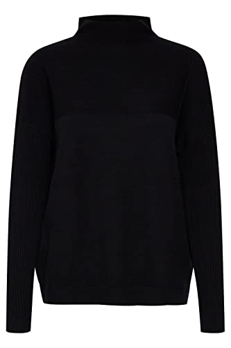 fransa FRCEMELANGE Damen Strickpullover Feinstrick Pullover mit hochabschließenden Kragen, Größe:L, Farbe:Black (200113) von fransa