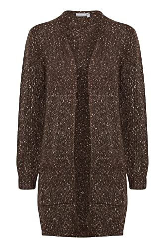 fransa FRCESPOT Damen Lange Strickjacke Grobstrick Cardigan Longstrickjacke mit aufgesetzten Taschen Meliert, Größe:M, Farbe:Coffee Bean mix (200598) von fransa