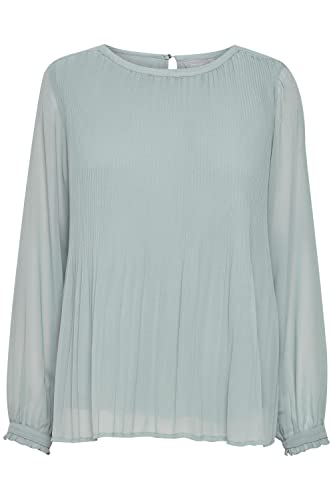 fransa FRDAJAPLISSE Damen Langarmshirt Langarmbluse Bluse Plisseé mit Rundhalsausschnitt mit Knopfverschluss, Größe:XL, Farbe:Abyss (164404) von fransa