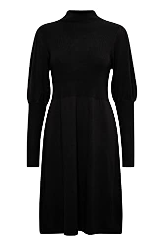 fransa FRDEDINA Damen Strickkleid Feinstrickkleid knieumspieltes Kleid mit Stehkragen und Puffärmeln, Größe:L, Farbe:Black (200113) von fransa