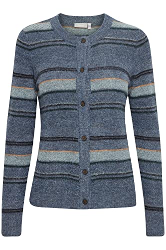 fransa FRDEEMMA Damen Strickjacke Feinstrick Cardigan Strickcardigan mit Knopfleiste und Streifenmuster und Wollanteil, Größe:XS, Farbe:Bering Sea Mix (200873) von fransa