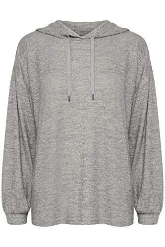 fransa FRDEFAUNA Damen Strickpullover Kapuzenpullover Hoodie Pullover mit Kapuze wahlweise mit Muster, Größe:L, Farbe:Light Grey Melange (200122) von fransa