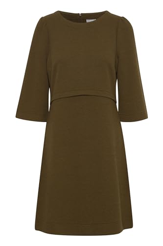 fransa FREIJA DR 1 Damen Webkleid Blusenkleid Kleid Rundhals 77% Polyester, 19% Baumwolle, 4% Elasthan Regular fit, Größe:XL, Farbe:Dark Olive (190516) von fransa