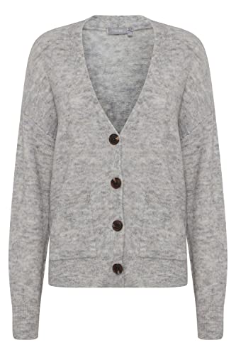 fransa FREMDEBBI 2 Cardigan Damen Strickjacke Feinstrick mit tiefem V-Ausschnitt, Größe:L, Farbe:Light Grey Melange (200122) von fransa