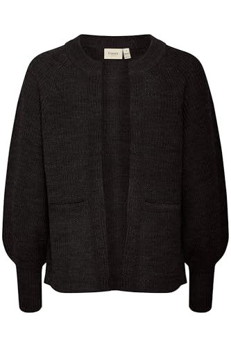 fransa FRERETTA Damen Strickpullover Feinstrick Pullover Strickjacke Langarm Taschen Grobstrick Regular fit, Größe:M, Farbe:Black (200113) von fransa