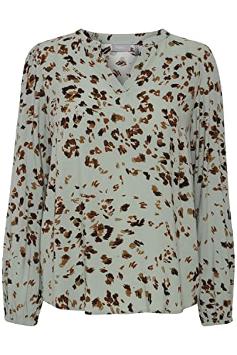 fransa FRESIDA Damen Langarmshirt Langarmbluse Bluse mit V-Auschnitt Allover-Print Regular Fit 100% Viskose LENZING(TM) ECOVERO(TM), Größe:M, Farbe:Desert Sage Mix (201101) von fransa