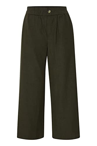 fransa FRFAMADDIE Damen Hose aus Leinenmix Stoffhose Culotte Casual-Fit unifarben Regular fit, Größe:XXL, Farbe:Olive Night (190515) von fransa