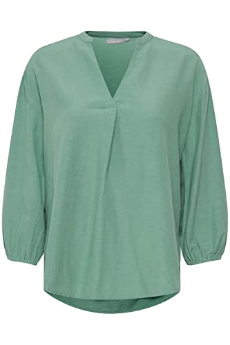 fransa FRFAMADDIE 7 Blouse Damen Bluse aus Leinenmix mit Dreiviertelärmel und V-Ausschnitt Loose-Fit, Größe:M, Farbe:Malachite Green (165917) von fransa