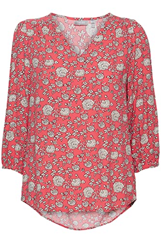 fransa FRFAMERL 1 Blouse Damen Bluse mit Dreiviertelärmel V-Ausschnitt und floralem Print, Größe:L, Farbe:Rose of Sharon Mix (201157) von fransa