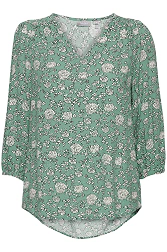 fransa FRFAMERL 1 Blouse Damen Bluse mit Dreiviertelärmel V-Ausschnitt und floralem Print, Größe:M, Farbe:Malachite Green Mix (201119) von fransa