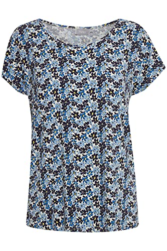 fransa FRFEDOT 2 T-Shirt Damen T-Shirt Kurzarm Shirt mit Allover-Print und Rundhalsausschnitt, Größe:XL, Farbe:Nebulas Blue Mix (201189) von fransa