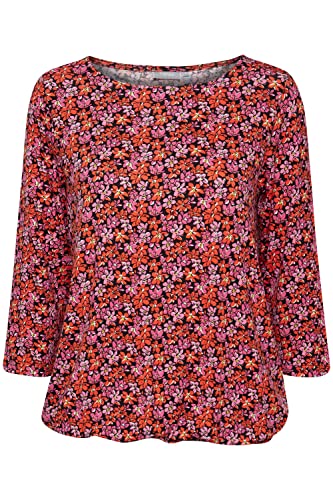 fransa FRFEDOT 4 T-Shirt Damen 3/4-Arm Bluse mit U-Boot Ausschnitt mit Stretch-Anteil und Allover-Print, Größe:M, Farbe:Rose of Sharon Mix (201157) von fransa