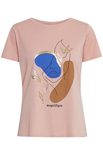 fransa FRFEFRESH 1 T-Shirt Damen T-Shirt Kurzarm Shirt mit Print aus 100% Baumwolle, Größe:XL, Farbe:Misty Rose Mix (200515) von fransa