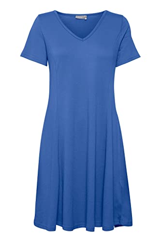 fransa FRFEMELVA 5 Dress Damen Freizeitkleid Kleid Kurzarm mit V-Ausschnitt Regular-Fit unifarben, Größe:L, Farbe:Nebulas Blue (184048) von fransa