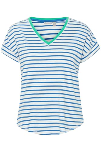 fransa FRFEPORSI 1 Tshirt Damen T-Shirt Shirt mit V-Ausschnitt abgerundet Regular fit, Größe:XL, Farbe:Beaucoup Blue Mix (202815) von fransa