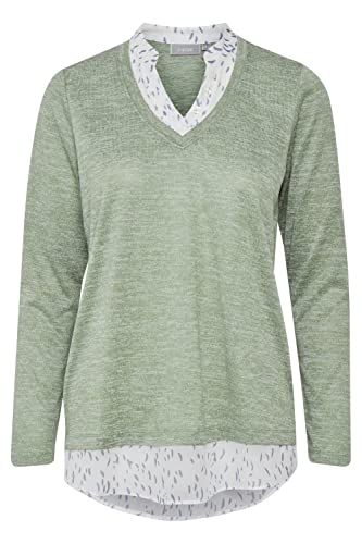 fransa FRFEREXAN 1 Pullover Strickpullover Damen Feinstrick Pullover mit V-Ausschnitt und angesetzten Blusen-Details, Größe:M, Farbe:Malachite Green Melange (1659171) von fransa