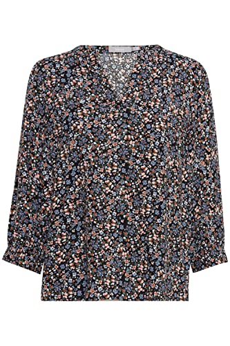 fransa FRFLOW BL Damen Shirt 3/4-Arm Bluse mit V-Auschnitt Allover-Print Regular Fit aus 100% Viskose LENZING(TM) ECOVERO(TM), Größe:S, Farbe:Midnight Sail Mix (201365) von fransa