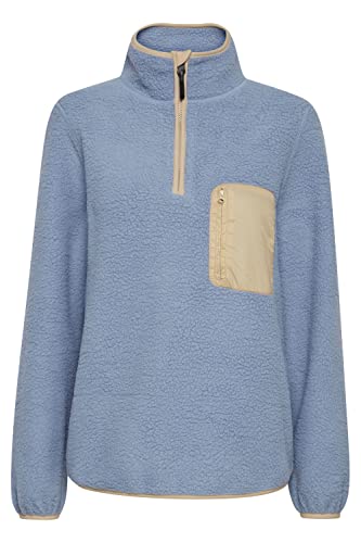 fransa FRFXTIPOL Damen Übergangsjacke Jacke Fleece Troyer Teddyfleece Half-Zip mit kontrastfarbener Brusttasche, Größe:L, Farbe:Infinity (174015) von fransa