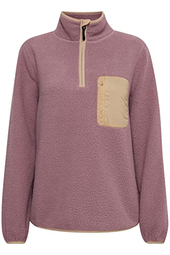 fransa FRFXTIPOL Damen Übergangsjacke Jacke Fleece Troyer Teddyfleece Half-Zip mit kontrastfarbener Brusttasche, Größe:L, Farbe:Grape Shake (182109) von fransa