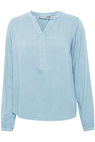 fransa FRHAIDA Damen Langarmshirt Langarmbluse Bluse mit V-Auschnitt mit verdeckter Knopfleiste elastischer Bund am Ärmelsaum mit Struktur Regular Fit, Größe:M, Farbe:Powder Blue (144214) von fransa