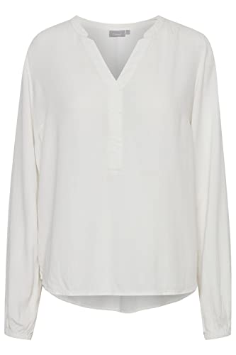 fransa FRHAIDA Damen Langarmshirt Langarmbluse Bluse mit V-Auschnitt mit verdeckter Knopfleiste elastischer Bund am Ärmelsaum mit Struktur Regular Fit, Größe:L, Farbe:Blanc de Blanc (114800) von fransa