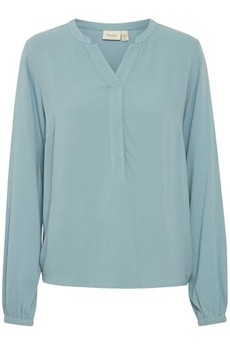 fransa FRHAIDA Damen Langarmshirt Langarmbluse Bluse mit V-Auschnitt mit verdeckter Knopfleiste elastischer Bund am Ärmelsaum mit Struktur Regular Fit, Größe:XL, Farbe:Citadel (174111) von fransa