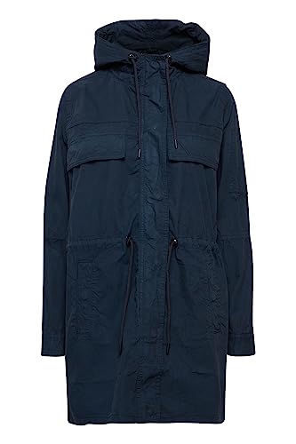 fransa FRHARLOW Damen Übergangsmantel Parka Lange Jacke Kapuze mit hochabschließendem Kragen seitliche Eingrifftaschen aus 100% Baumwolle, Größe:M, Farbe:Navy Blazer (193923) von fransa