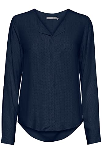 fransa FRHAZAVISK Damen Langarmshirt Langarmbluse Bluse Hemdbluse mit V-Ausschnitt mit verdeckter Knopfleiste und Print Muster, Größe:2XL, Farbe:(NOOS) Dark Peacoat (60468) von fransa