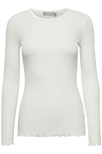 fransa FRHIZAMOND 12 Damen Longsleeve Langarmshirt Shirt Rundhalsausschnitt Spitzendetails an den Ärmeln und Saum Tight Fit mit Stretch, Größe:L, Farbe:Antique (110602) von fransa