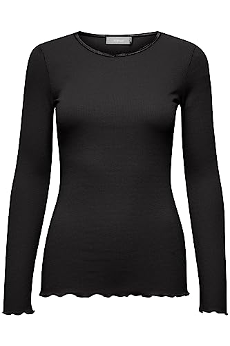 fransa FRHIZAMOND 12 Damen Longsleeve Langarmshirt Shirt Rundhalsausschnitt Spitzendetails an den Ärmeln und Saum Tight Fit mit Stretch, Größe:M, Farbe:Black (200113) von fransa