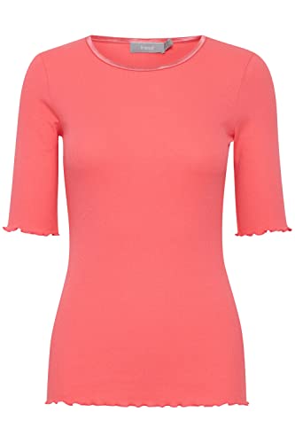 fransa FRHIZAMOND 13 Damen T-Shirt Kurzarm Shirt Rundhalsausschnitt Spitzendetails an den Ärmeln und Saum Tight Fit mit Stretch, Größe:M, Farbe:Camellia Rose (171930) von fransa