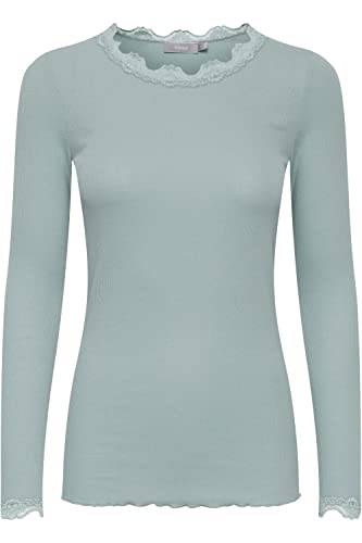 fransa FRHIZAMOND 2 Damen Longsleeve Langarmshirt Shirt Spitzendetails an den Ärmeln Saum Kragen Tight Fit mit Stretch, Größe:2XL, Farbe:Rifle Green (190419) von fransa