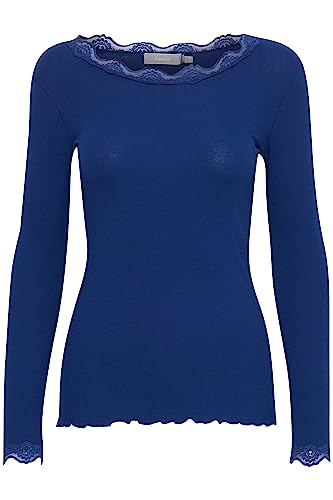 fransa FRHIZAMOND 2 Damen Longsleeve Langarmshirt Shirt Spitzendetails an den Ärmeln Saum Kragen Tight Fit mit Stretch, Größe:L, Farbe:Bellwether Blue (193943) von fransa