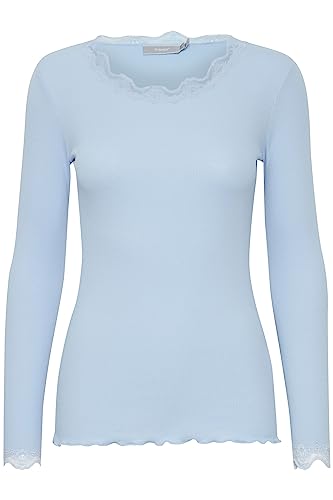 fransa FRHIZAMOND 2 Damen Longsleeve Langarmshirt Shirt Spitzendetails an den Ärmeln Saum Kragen Tight Fit mit Stretch, Größe:L, Farbe:Powder Blue (144214) von fransa