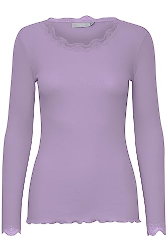 fransa FRHIZAMOND 2 Damen Longsleeve Langarmshirt Shirt Spitzendetails an den Ärmeln Saum Kragen Tight Fit mit Stretch, Größe:L, Farbe:Purple Haze (183718) von fransa